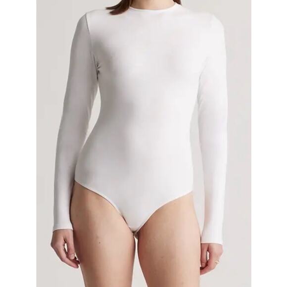Quince Tops - Quince White Crew Neck Long Sleeve Bodysuit